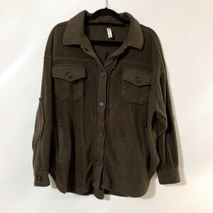 Zenana Women's Long Sleeve Button Down Fleece Jacket | Olive Green | XL